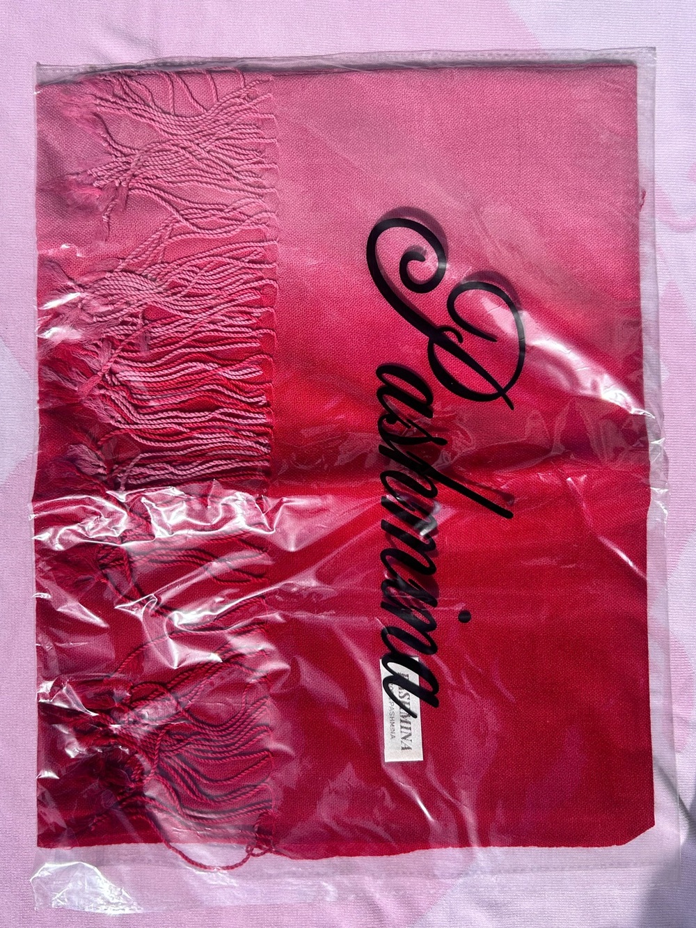 Pashmina Style Red & Pink Gradient Two-toned Fringed Scarf
